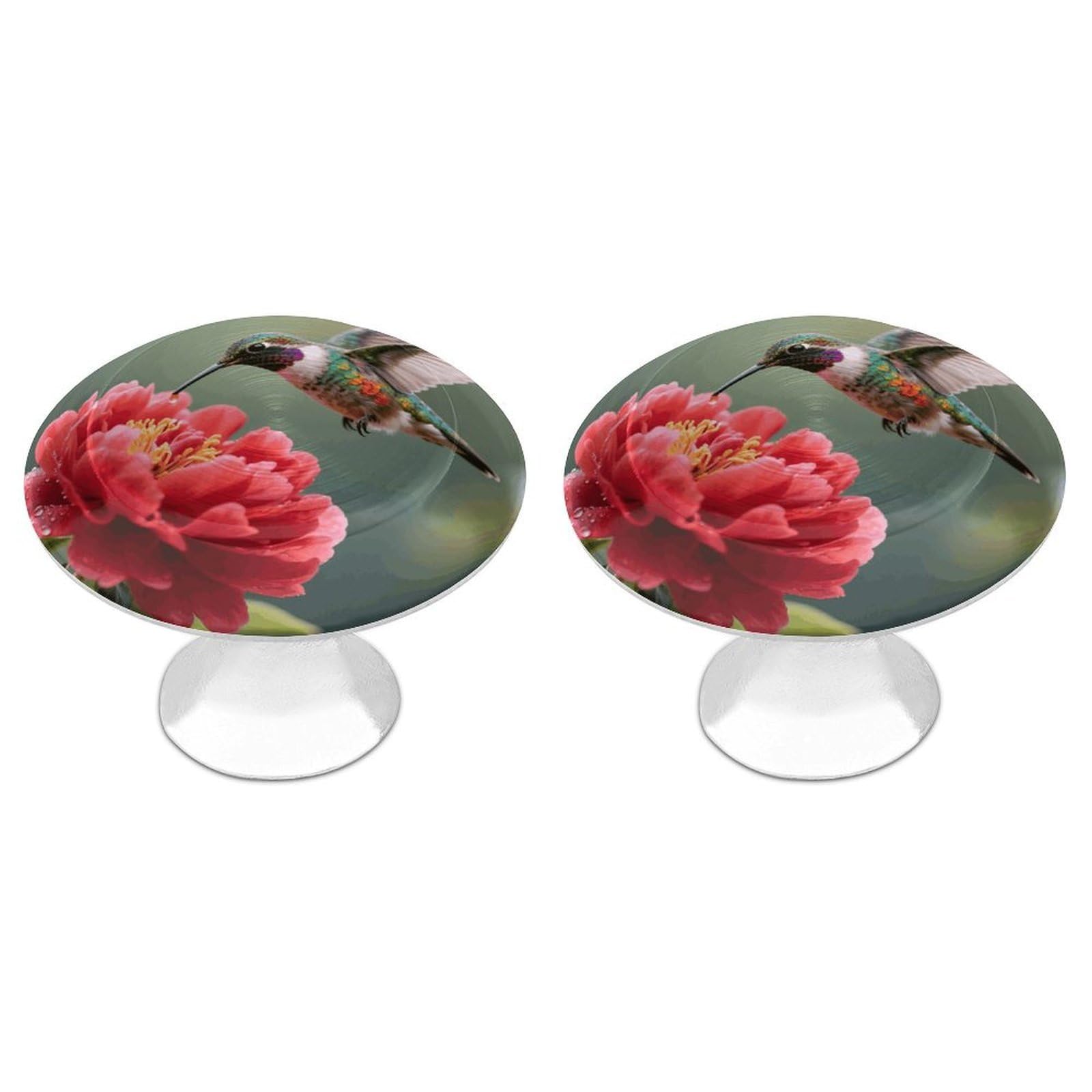 Maccbn Style-8 2 Pack 1.1" Round Hummingbird Picking Flowers Drawer Knobs Modern Kitchen Cabinet Knob Hardware Handles Decorative Furniture Knobs For Dresser, Cupboards, Wardrobes, Bifold Door, Closet Do