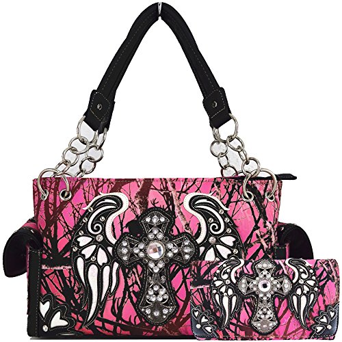 Camouflage Rhinestone Cross Laser Cut Shine Glow Wings Western