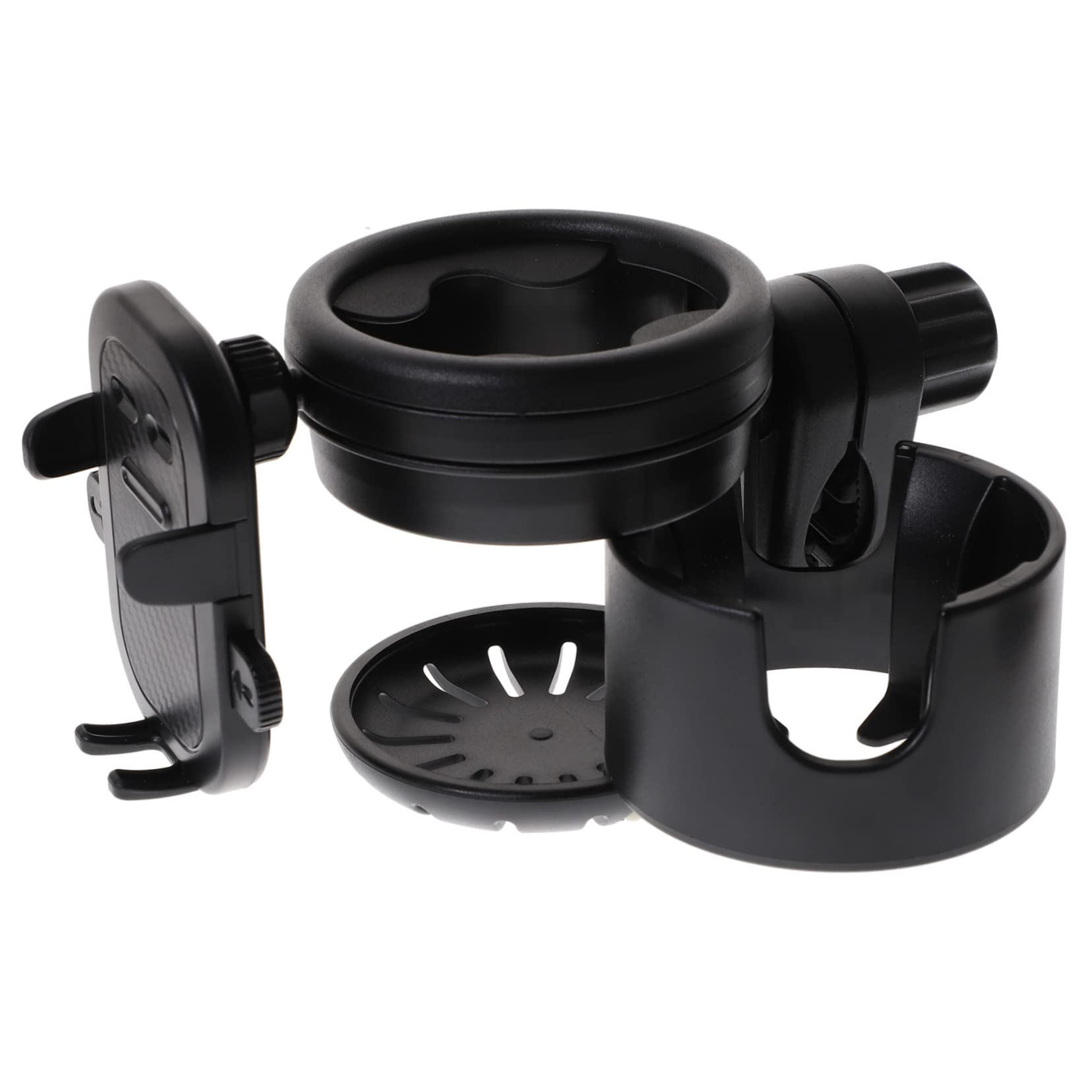 Portabicchieri per Passeggino Nero in Plastica e Metallo | Sedia a Rotelle e Scooter, per Bottiglia o Tazza da Caffè, Fissaggio Stabile Anti-sversamento