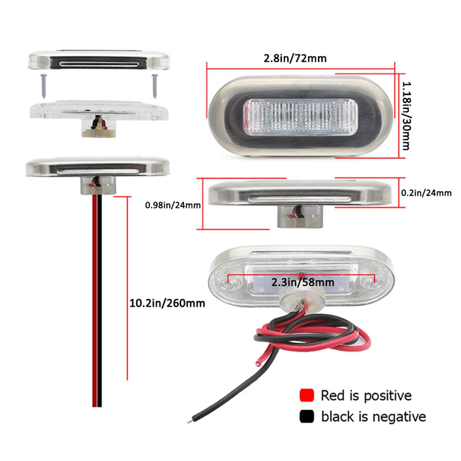 Luce Cortesia Led 12V Per Barca - Oblunga In Acciaio Inox, Impermeabile Per Yacht E Camper