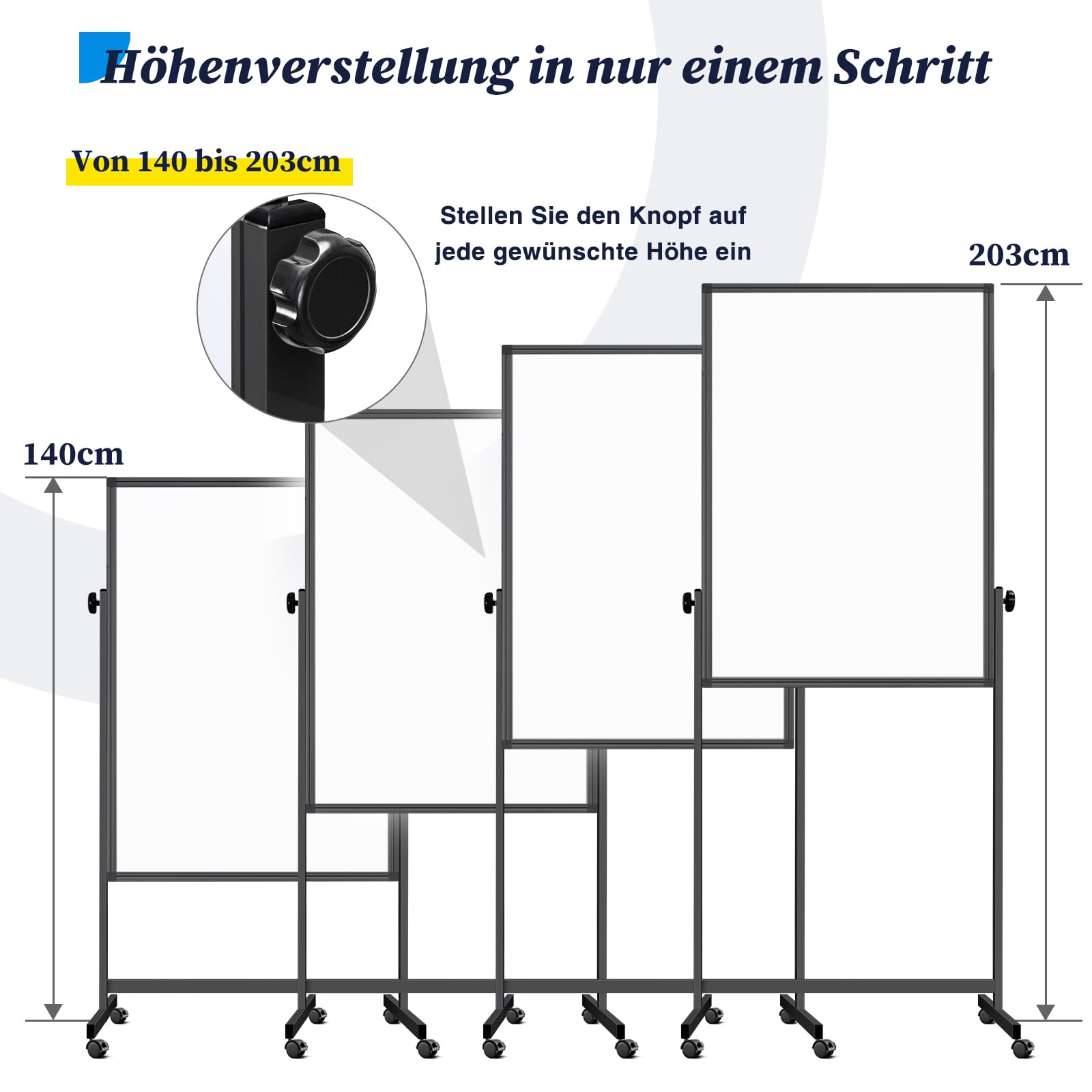 maxtek Lavagna bianca mobile nera 120 x 80 cm, altezza regolabile su entrambi i lati, lavagna magnetica con supporto, per ufficio, aula e casa