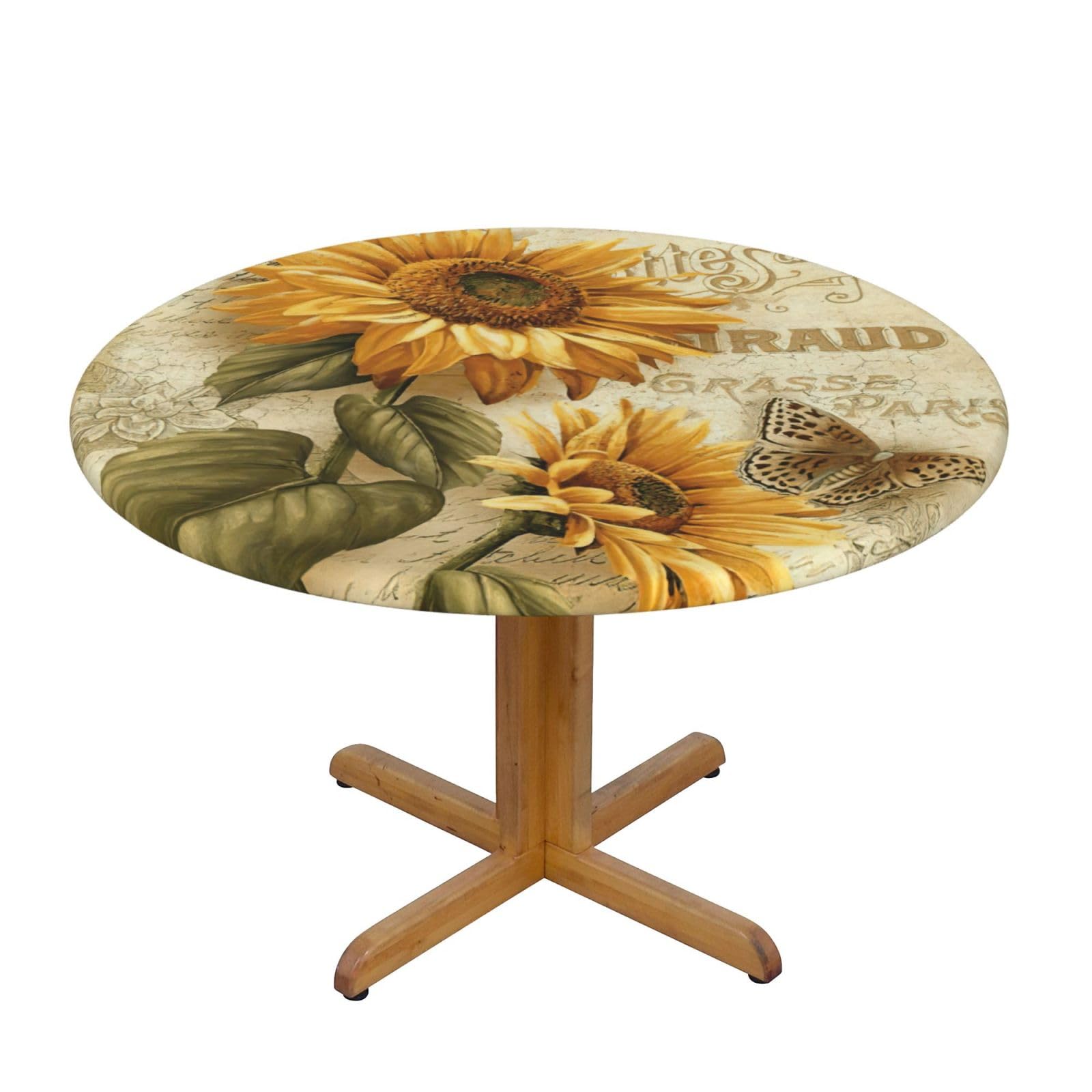 Retro Sunflower Print Wipe Clean Oval Tablecloth Stain-Resistant Dining Table Accessories Table Protector For Home