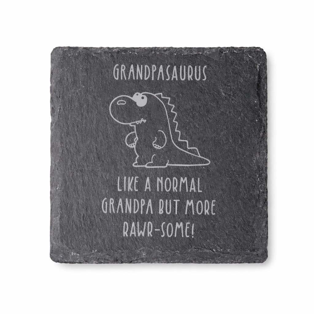 Ebuygb Grey Grandpasaurus Square Slate Coaster, Dinosaur Coaster, Grandad Birthday Gift, Present For Granddad, Grandpa, Grandfather, Engraved Drinks Coaster