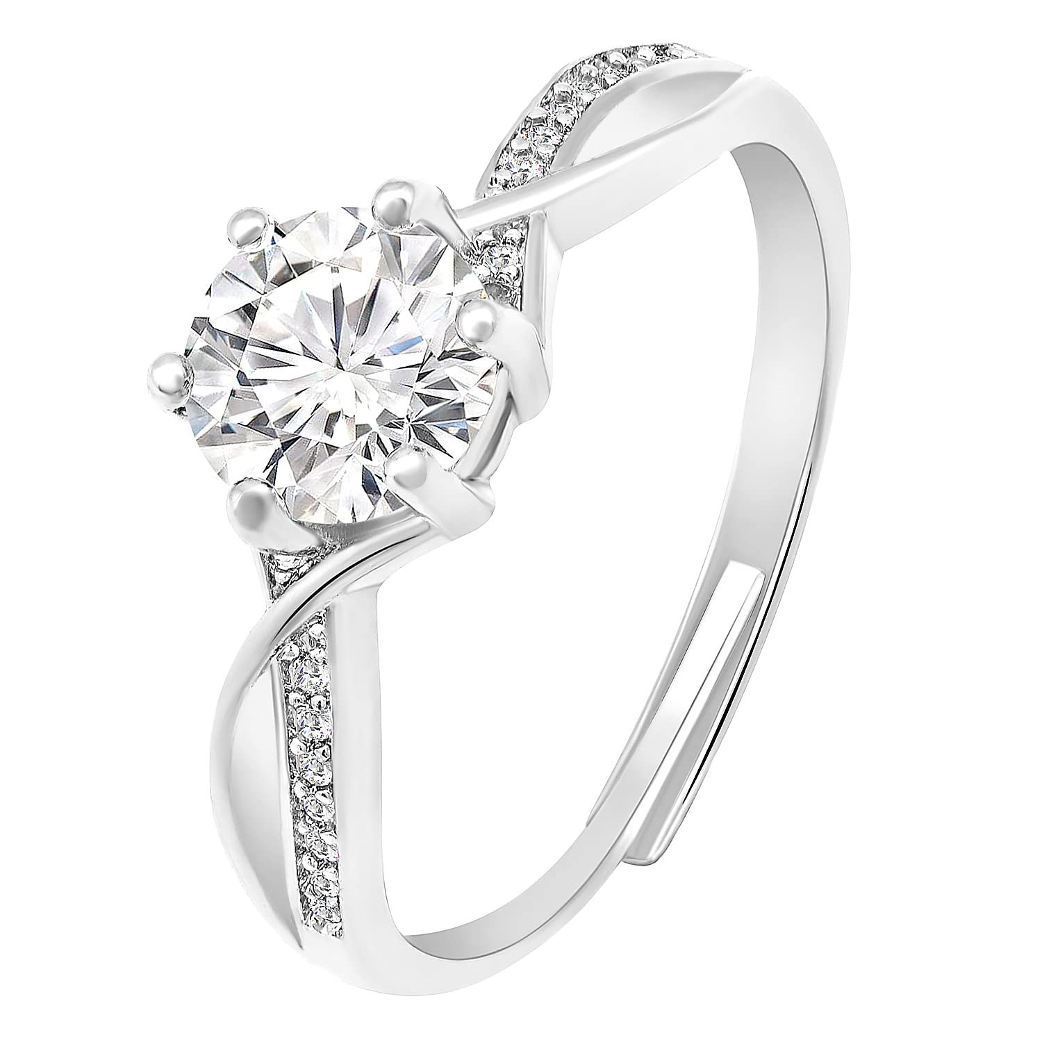 Sponsored Ad - Cubic Zirconia Studded Silver Plated Solitaire Adjustable Finger Ring Stylish Fashion Jewellery Gift for Women Girls