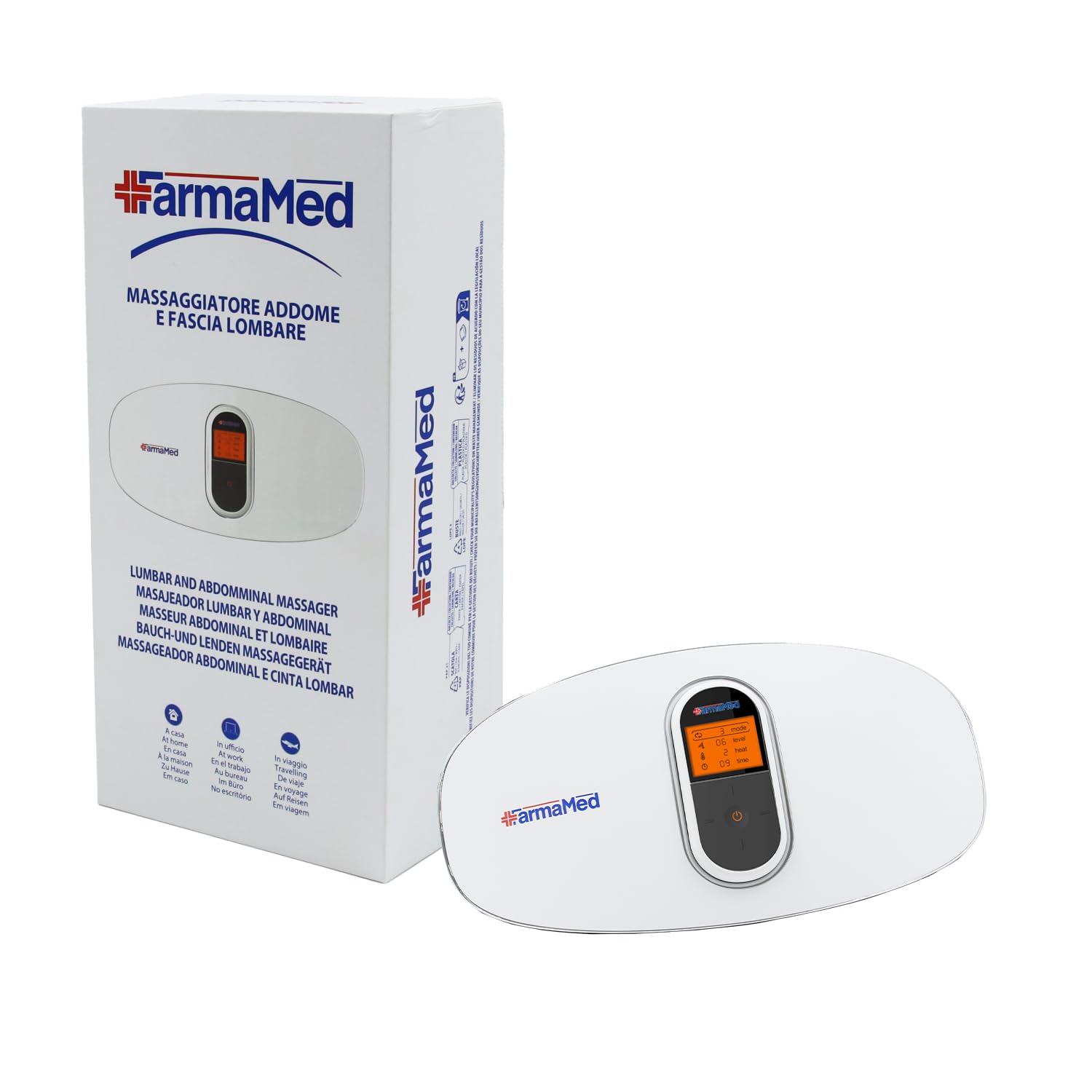 FarmaMed Massaggiatore Addominale e Lombare, Fascia Lombare, Cintura Addominale, 4 modalità di Massaggio, 16 Livelli di Intensità, 4 Livelli di Riscaldamento, Timer Fino a 30 Minuti