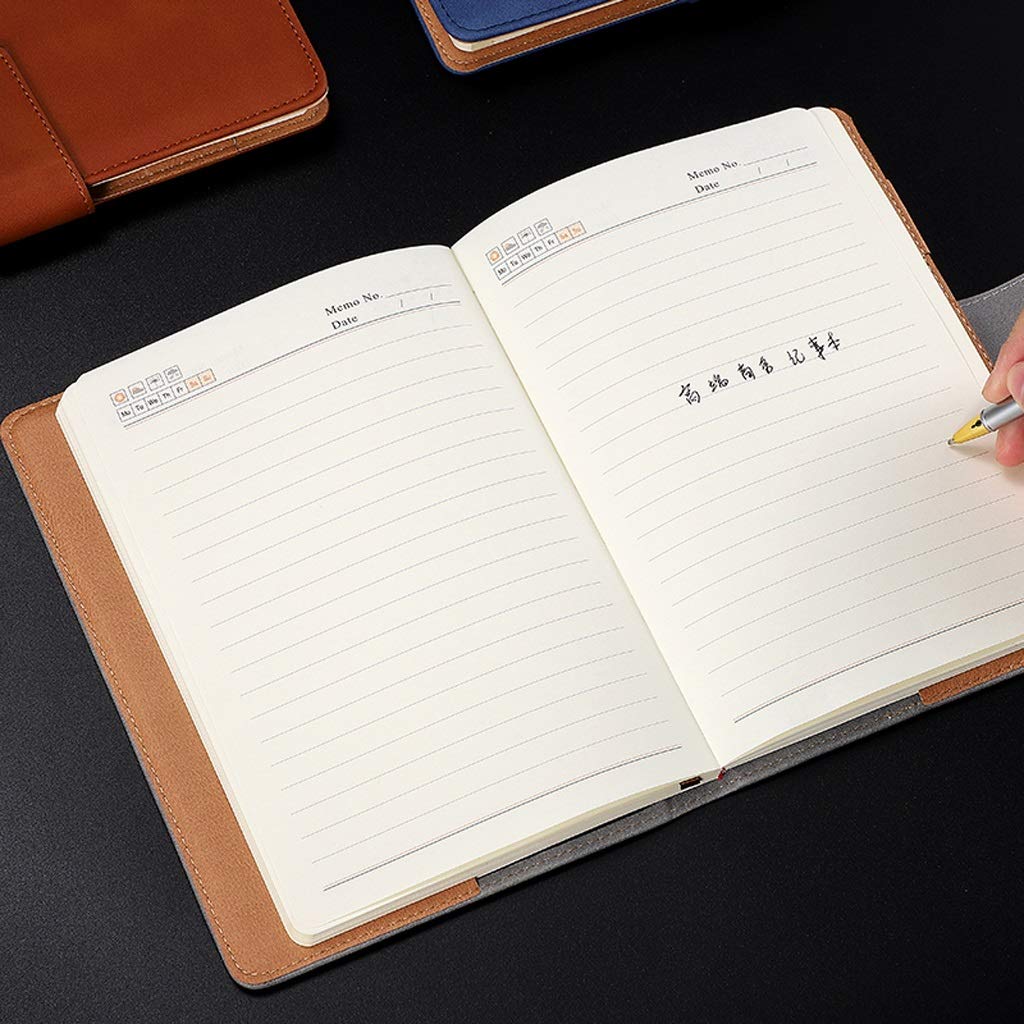 Notebooki skórzany notatnik wysokiej jakości zeszyt na spotkania biznesowe z długopisem żelowym czarny papeteria gruby papier do notebooka (kolor: Pomarańczowy, rozmiar: L)