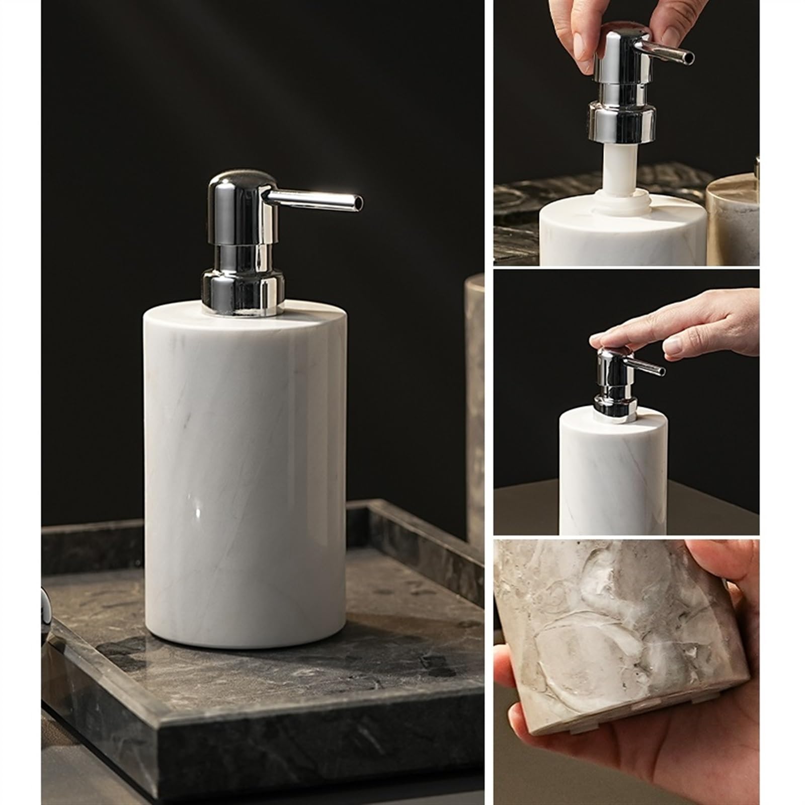 Dispenser di sapone, oro ceramico pompa bottiglia Distributori di sapone ricaricabili in marmo da 8,4 oz/250 ml con pompa Distributori di sapone liquido ricaricabili Distributore di sapone liquido, lo