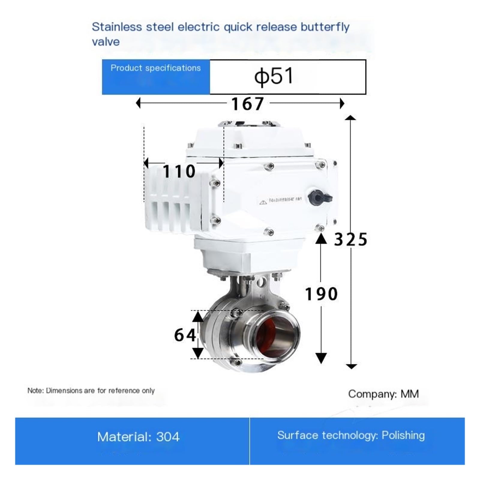 Elektryczny zawór szybkozaciskowy ze stali nierdzewnej 304 D981X sanitarny zawór szybkozaciskowy (rura O.D. 51 Chuck 64 220V)