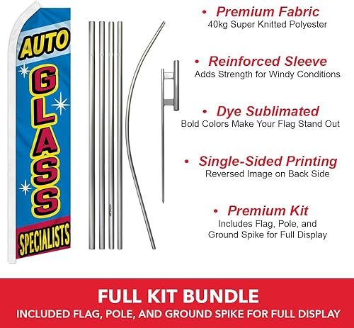 Miniatura 2 de Auto Glass Specialist Swooper - Kit de bandera y poste publicitario, perfecto para tiendas de rendimiento, mecánica, reparación de automóviles,