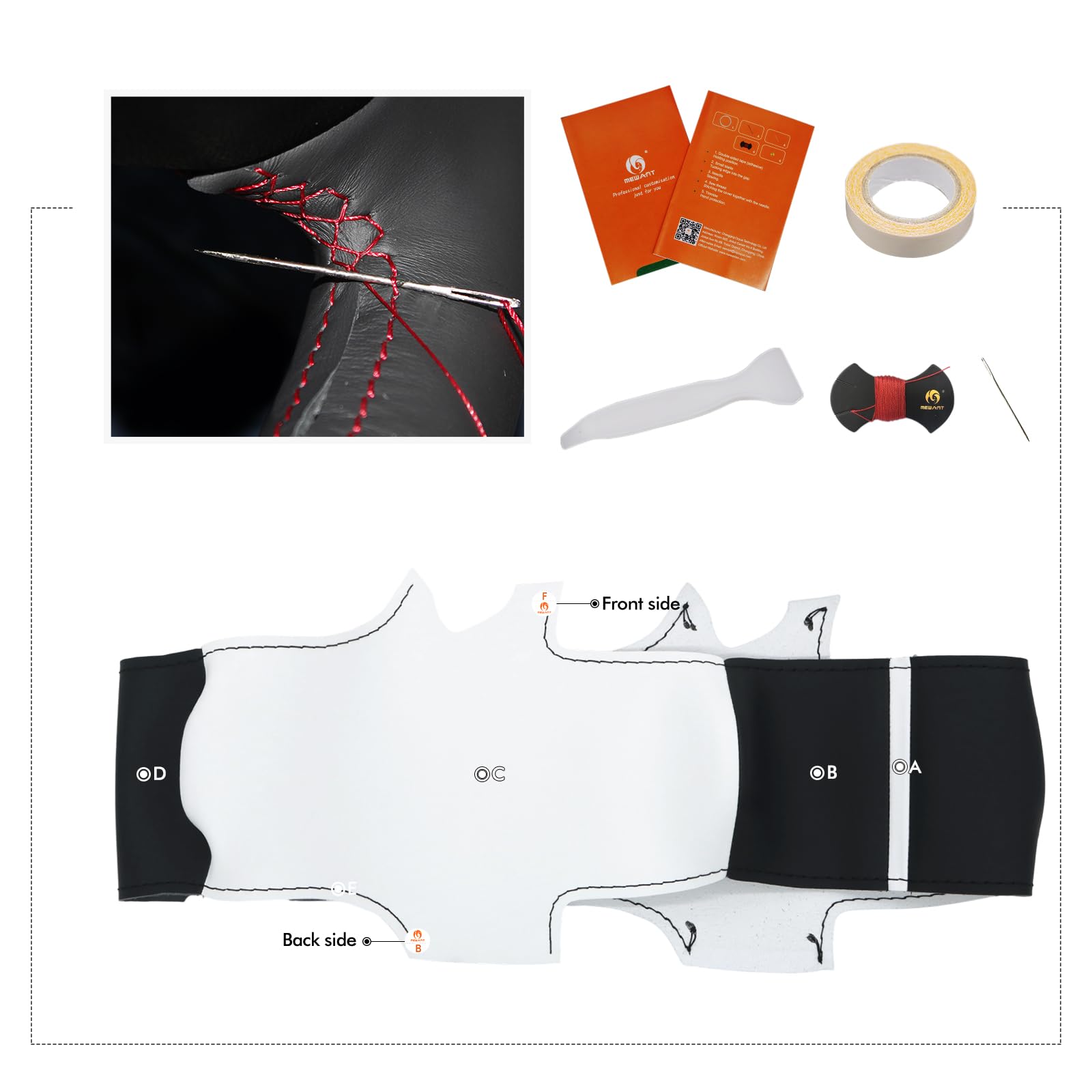 MEWANT Funda de volante de cuero de costura DIY blanca para volante de Tesla Cybertruck 2023-2025 Accesorios de volante para accesorios interiores de Cybertruck