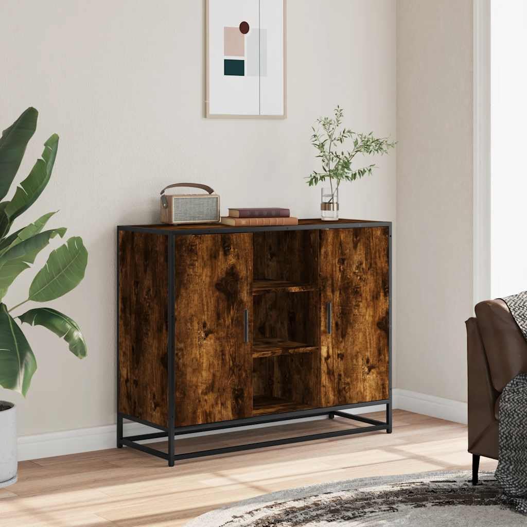Aparador de madera de roble ahumado, 92 x 35 x 76 cm, cómoda