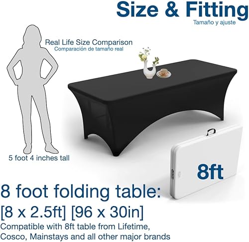 Miniatura 4 de Urby Mantel elástico para mesas rectangulares de 6 pies, se adapta a mesas plegables de 6 pies, resistente y elástico resistente a las arrugas.