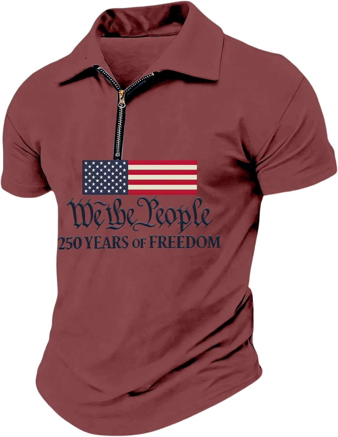 Men's 250 Anniversary USA Shirt, Year American National Flag Print Casual 1/4 Zip Polo Shirt Patriotic, M-3XL