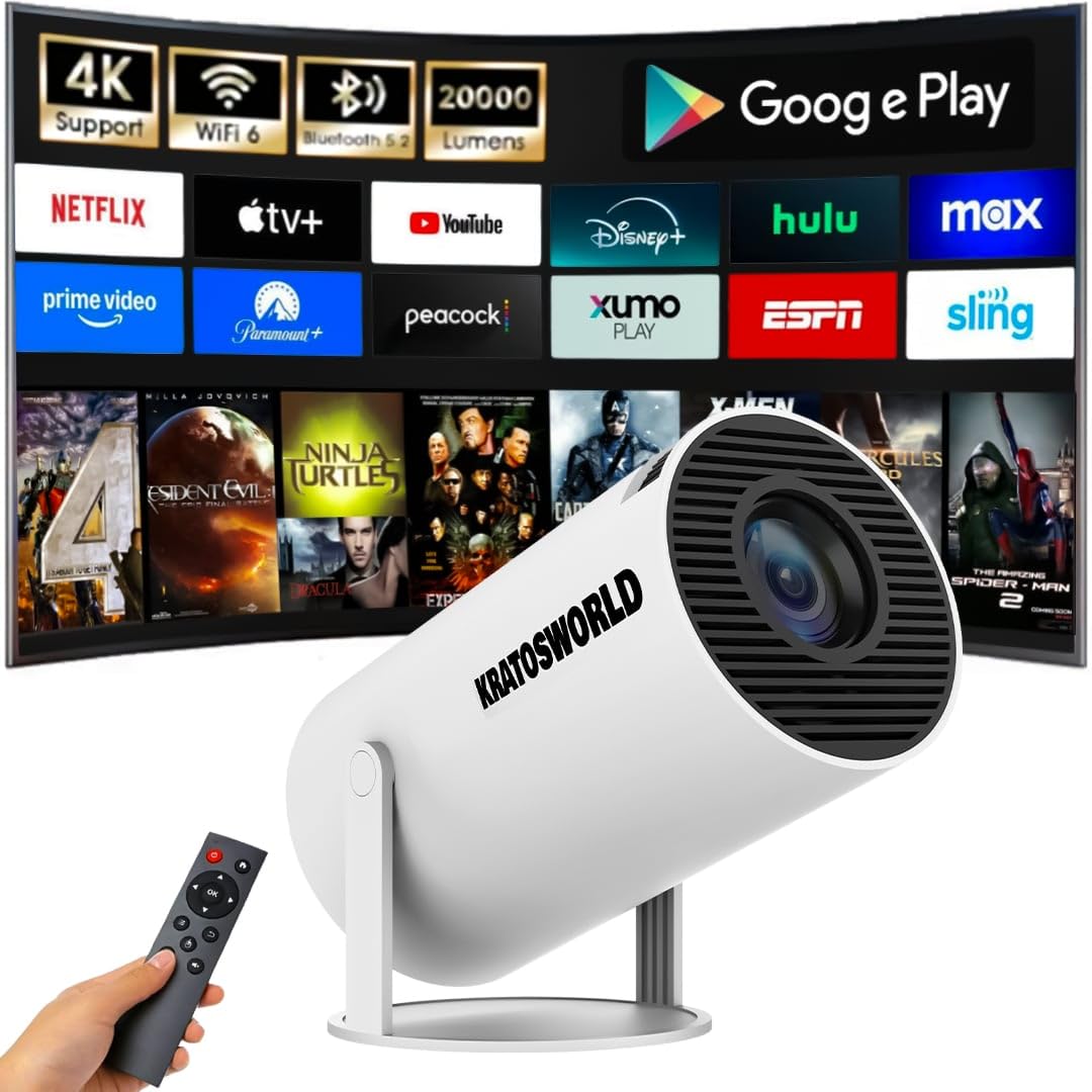 Mini Proyector Portátil,1080P Full HD, Soporte 4K - Android 11, WiFi y Bluetooth, Rotación 180°, Apps Integradas (Netflix, Youtube, Play Store), 1+8GB, Cine en Casa, Compatible TV Stick/HDMI/USB