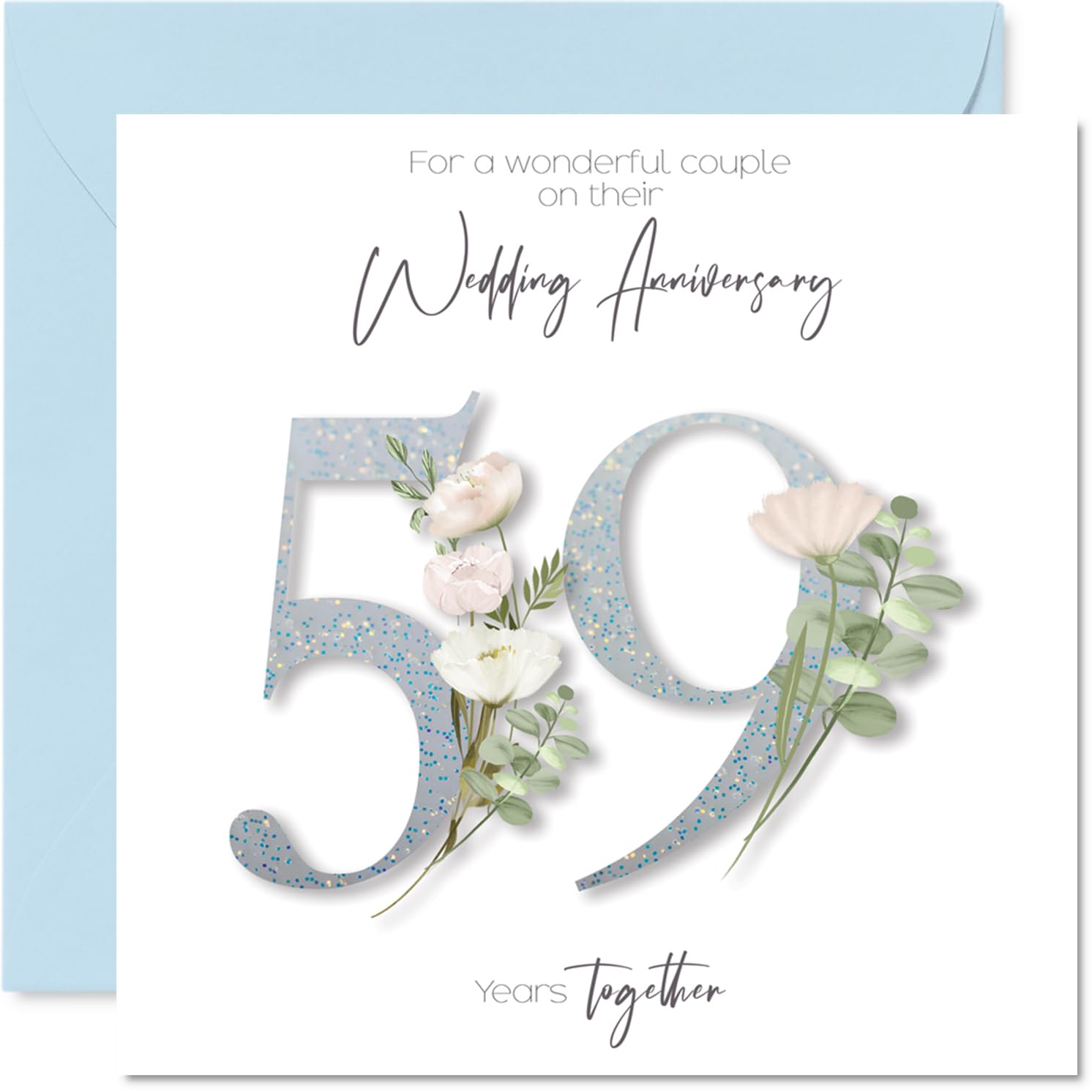 59th Anniversary Card for Women Men - Fancy Floral Flowers - Happy 59 Year Anniversary Card for Mum Grandad Dad Friends, 145mm Wedding Anniversaries Greeting Cards