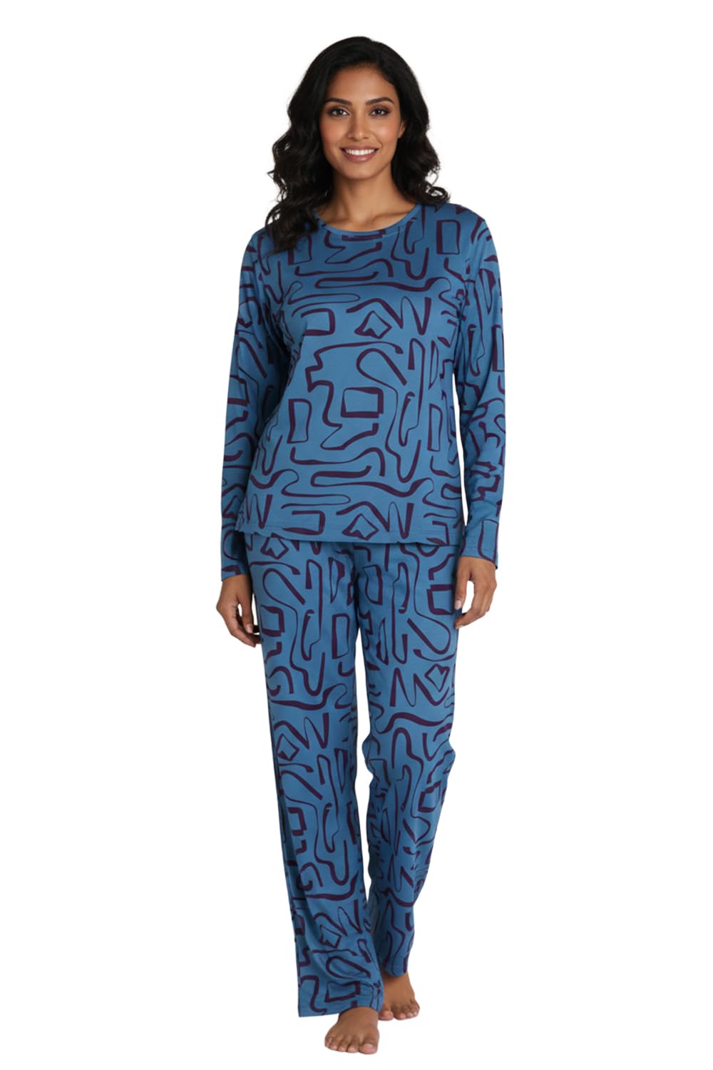 zivame Knit Poly Pyjama Set-Nebulas Blue-picture-1