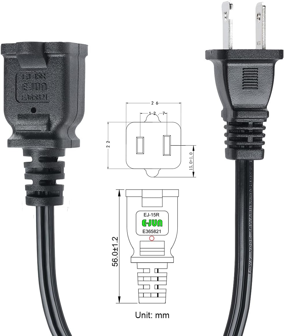 VSEER Polarized 2-Prong Male-Female Extension Power Cord, Outlet Extension Cable Cord US AC 2-Prong Male/Female Power Cable 13A/125V,Nema 1-15P to 1-15R Polarity (6FT)