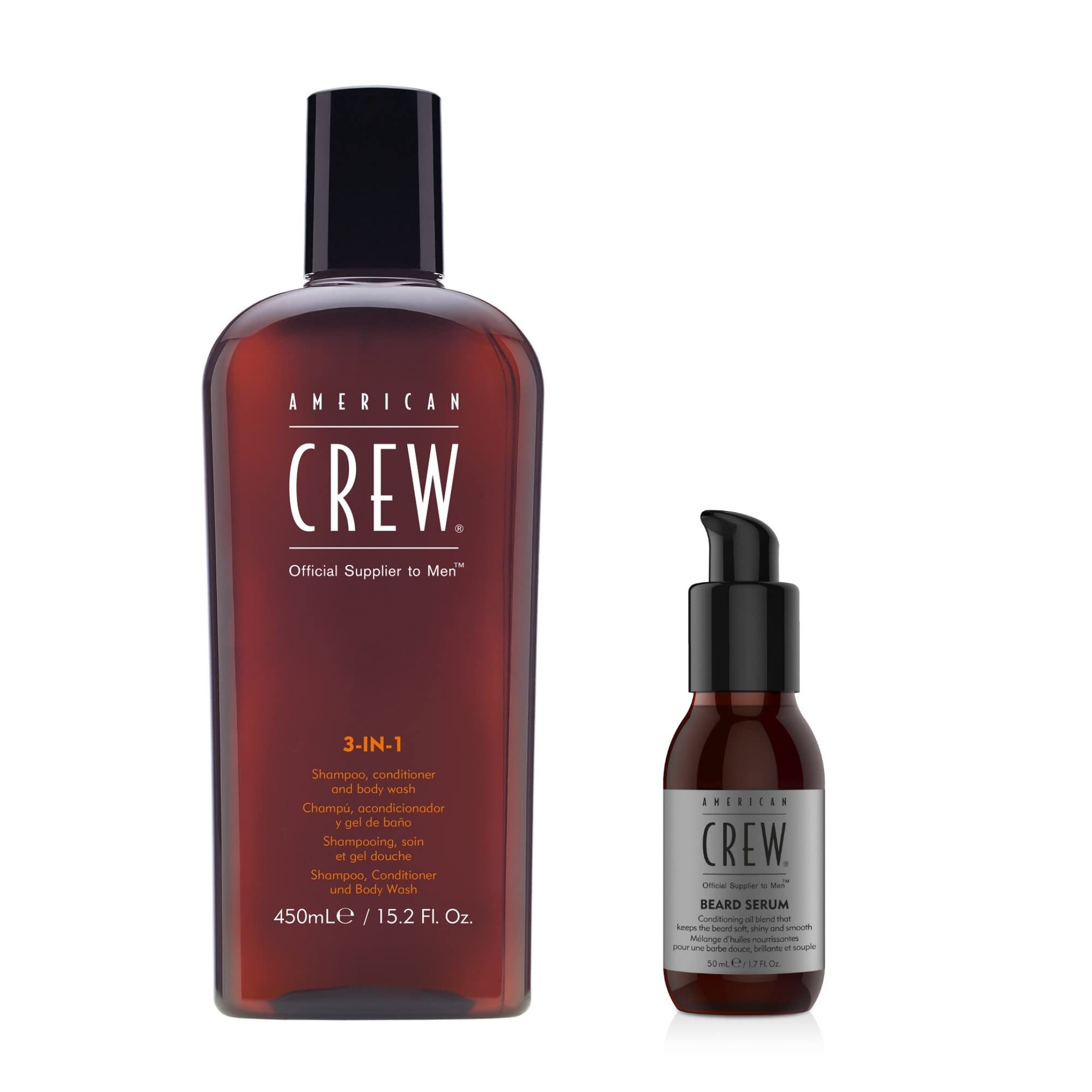 AMERICAN CREW Routine pour homme: 3-en-1 Shampoing/Soin/Gel Douche pour Cheveux/Corps 450ml + Baume Hydratant Soin du Visage tout-en-un