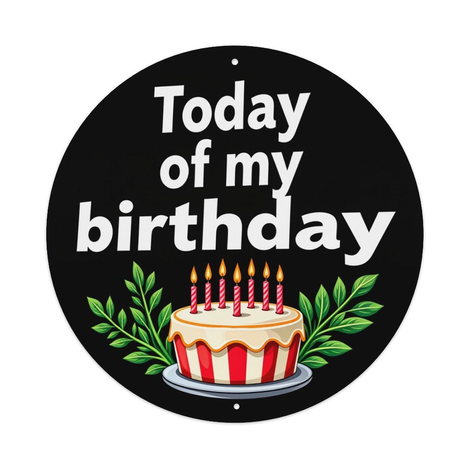 Birthday Cake With Candles And Leaves Round Tin Sign Retro Metal Sign for Cafe Bar Pub Home Game Room Gym Club Wall Decoration Vintage Metal Poster 8x8 Inch