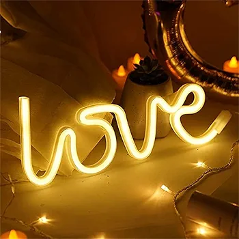 Nordstylee Neon Light Art Love LED Veilleuse pour cadeau d'enfant décoration murale chambre fête d'anniversaire Noël décoration de mariage (blanc chaud)