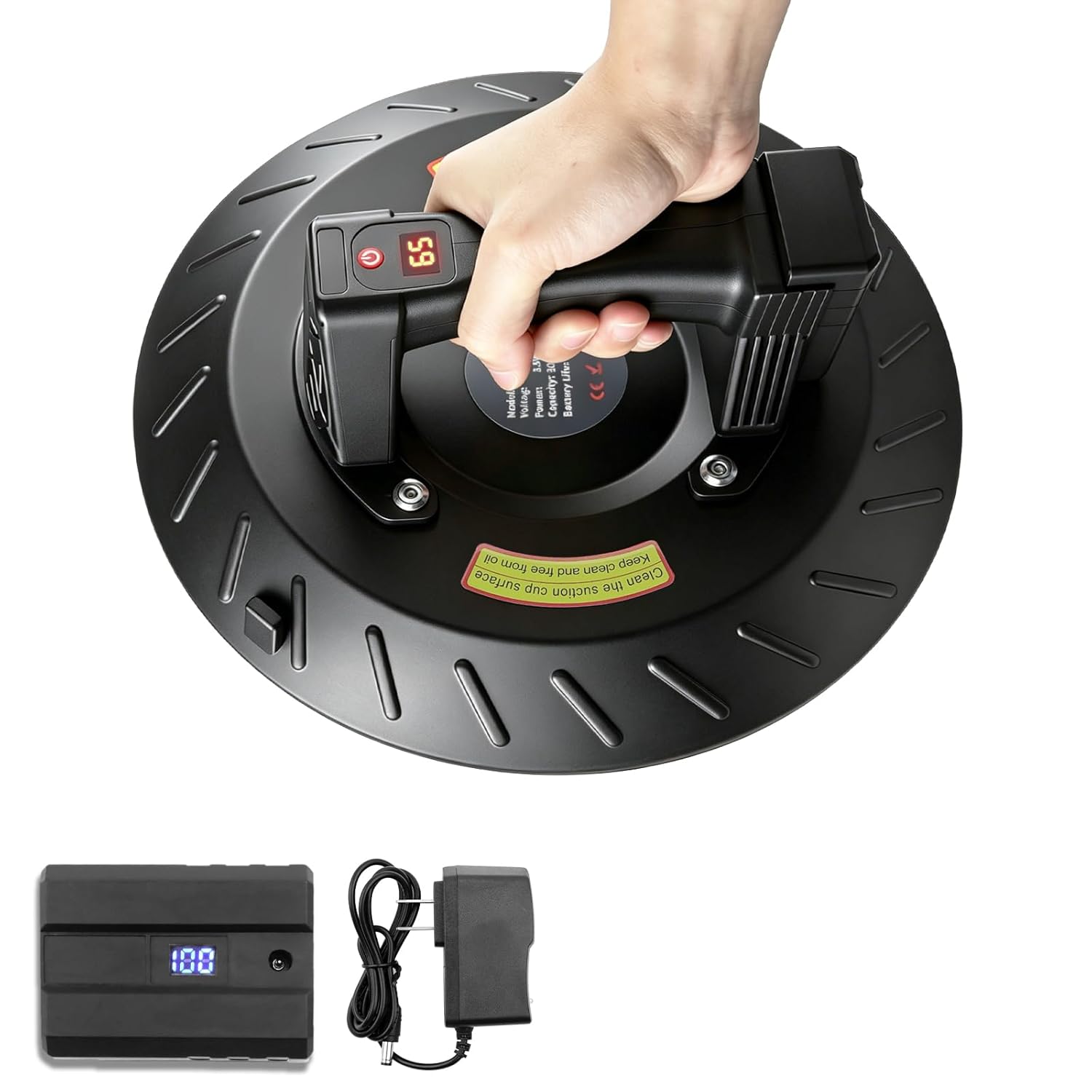 Electric Heavy Duty Suction Cup for Glass,11.8" Vacuum Tile Suction Cup Tool with Digital Display,350lbs Max Load, Auto Pump & Detachable 3000 mAh Battery, Suction Cup Lifter for Tile Granite Marble