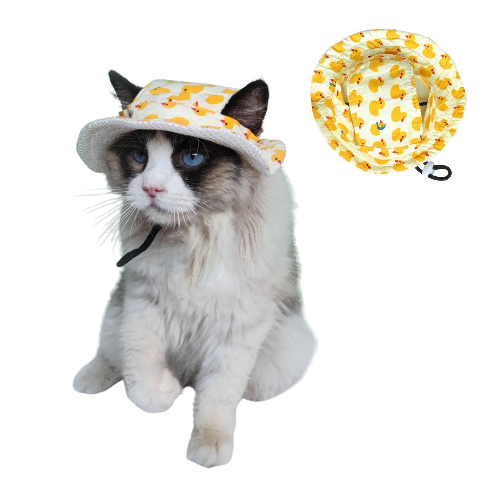 BT Bear Dog Hat, Dog Bucket Hats Breathable Round Cap with Ear Hole Outdoor Travel Sun Protection Summer Hat for Cat Puppy Small Dogs,Duck-L โ image 1