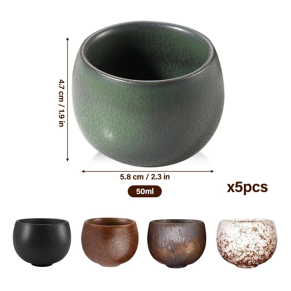 Set Tazzine Caffè Espresso, 5 Pezzi Ceramica Tazzine Caffe Particolari 50 ML, Tazze da Caffè in Ceramica a Pareti Spesse con Scatola Regalo, Senza Manico, Regali per Amici e Familiari