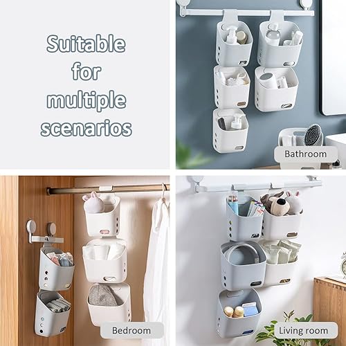 Miniatura 2 de Kelendle Cesta de plástico colgante con ganchos, 3 unidades, cesta colgante para ducha de baño, con agujeros de drenaje, almacenamiento de cocina,