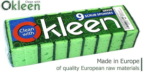 Miniatura 2 de Esponja verde multiuso. Fabricado en Europa. Paquete de 9, 4.3 x 2.8 x 1.4 pulgadas. Fibra inodora, resistente y antiarañazos. Las mejores esponjas