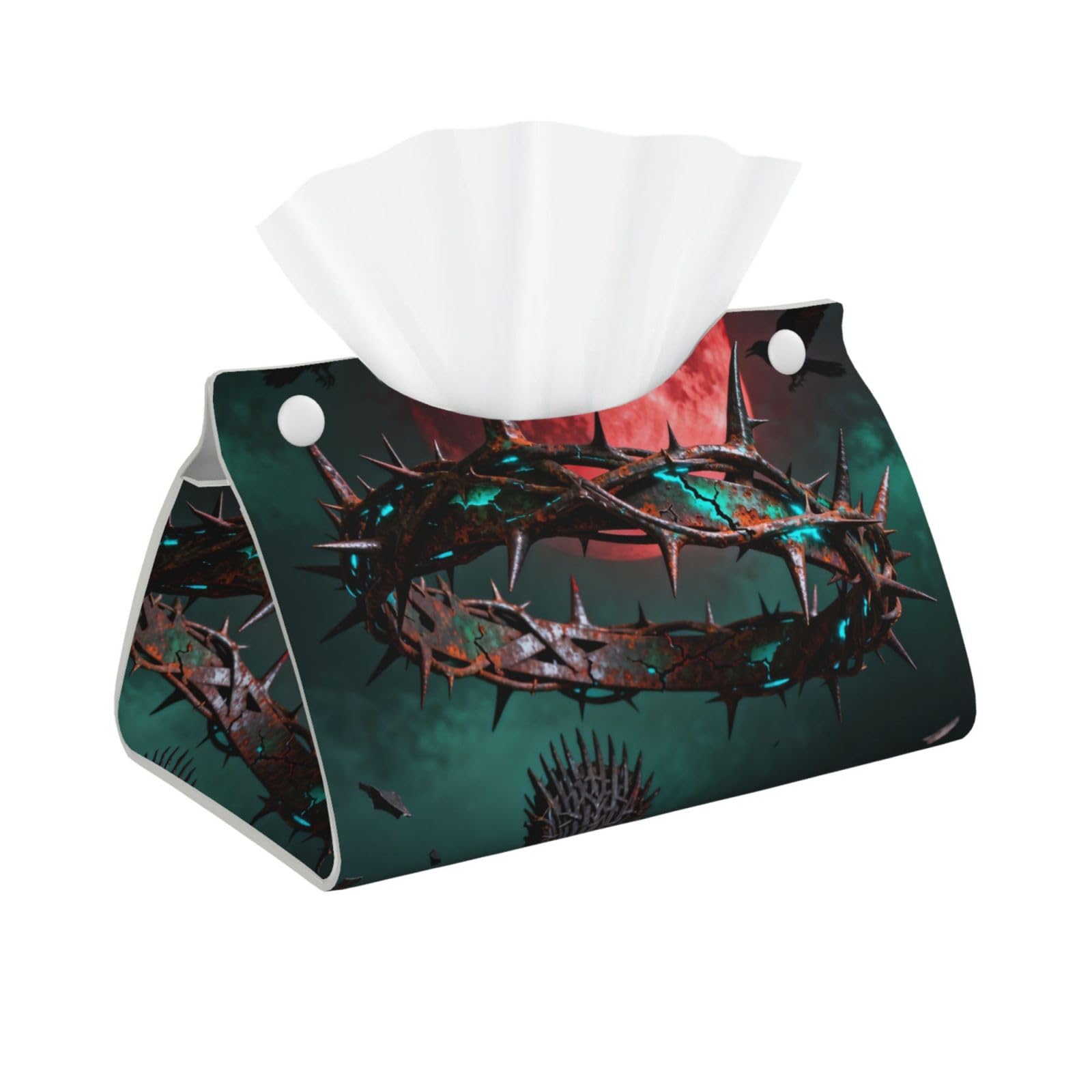 Thorn Crown King Long Leather Tissue Box Cover-Waterproof PU Leather Tissue Holder for Bathroom, Decorative Rectangular Tissue Case