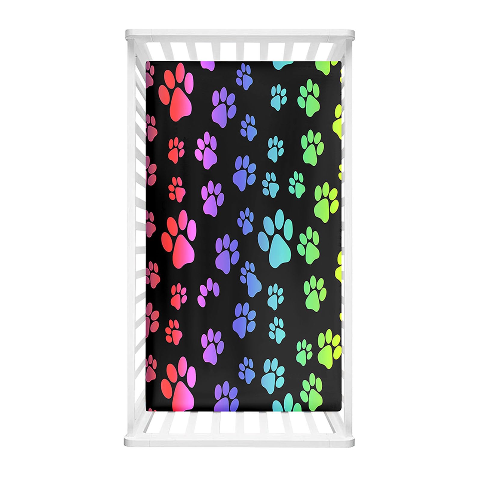 Odot Cot Bed Fitted Sheets, Dog Paw Print Pattern Cot Bed Sheet Fitted Sheets for Cribs Baby Bed Sheets Soft Bassinet Sheets Cot Bed Mattress Protector for Boy Girl (Gradient Color,75x30x10cm)