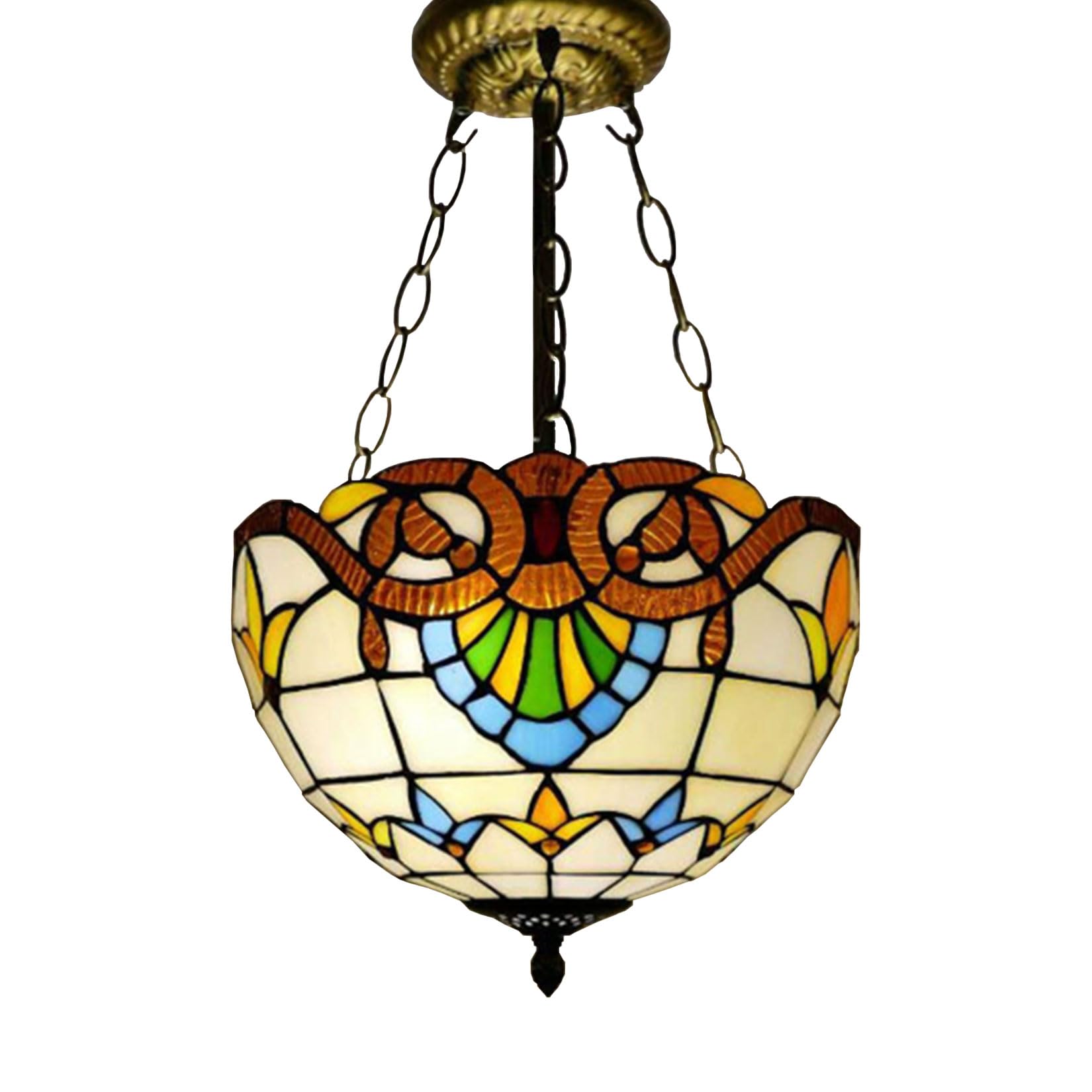 NHPJFDC Baroque Yellow Pendant Lamp, Tiffany Style Stained Glass Ceiling Hanging Indoor Anti-Chandelier Chandelier Art Light for Living Room Restaurant Bedroom Corridor Balcony Hotel,12inch