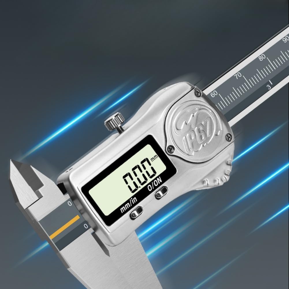 Calibrador digital Vernier de 150 mm con pantalla LCD e impermeable IP67 | Construcción de acero inoxidable, resolución de 0,01 mm, medición industrial para taller y laboratorio