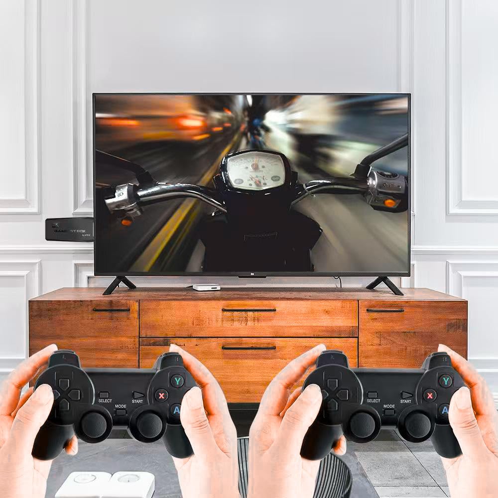 WOOKOZ Wireless Retro Gaming Stick Console with 4K HDMI Output, 2 Wireless Controllers, 64GB Memory Card, Plug and Play 4