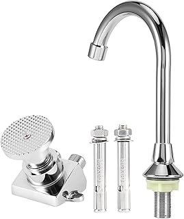 G1/2in Thread Basin Faucet Brass Copper Floor Mounted Foot Pedal Basin Faucet Sink Tap Set for Hospital Laboratory Silver