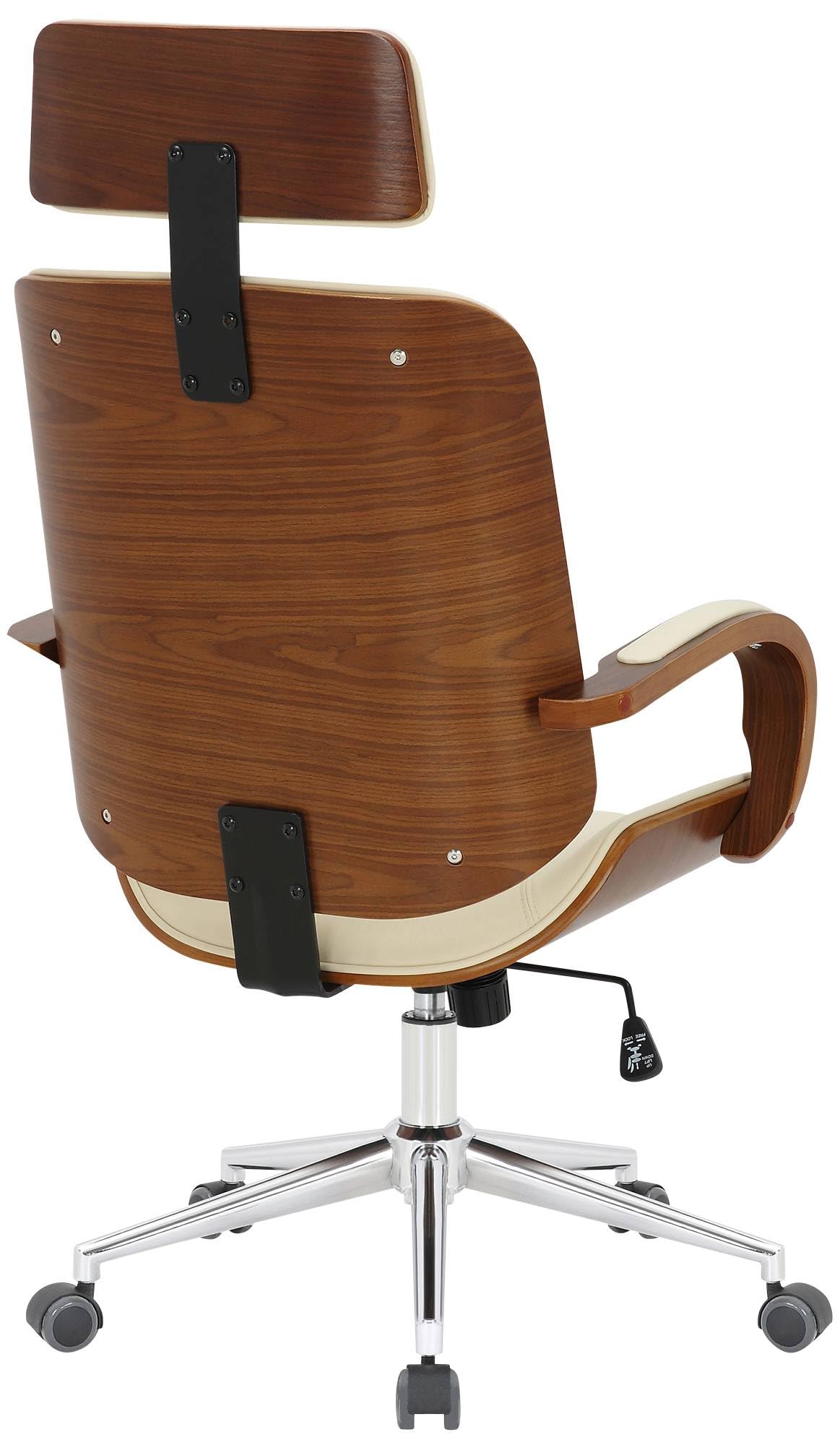 CLP Sedia ufficio Dayton con poggiatesta, girevole regolabile in altezza in similpelle, funzione a dondolo, portata fino a 150 kg, Colore:noce/crema