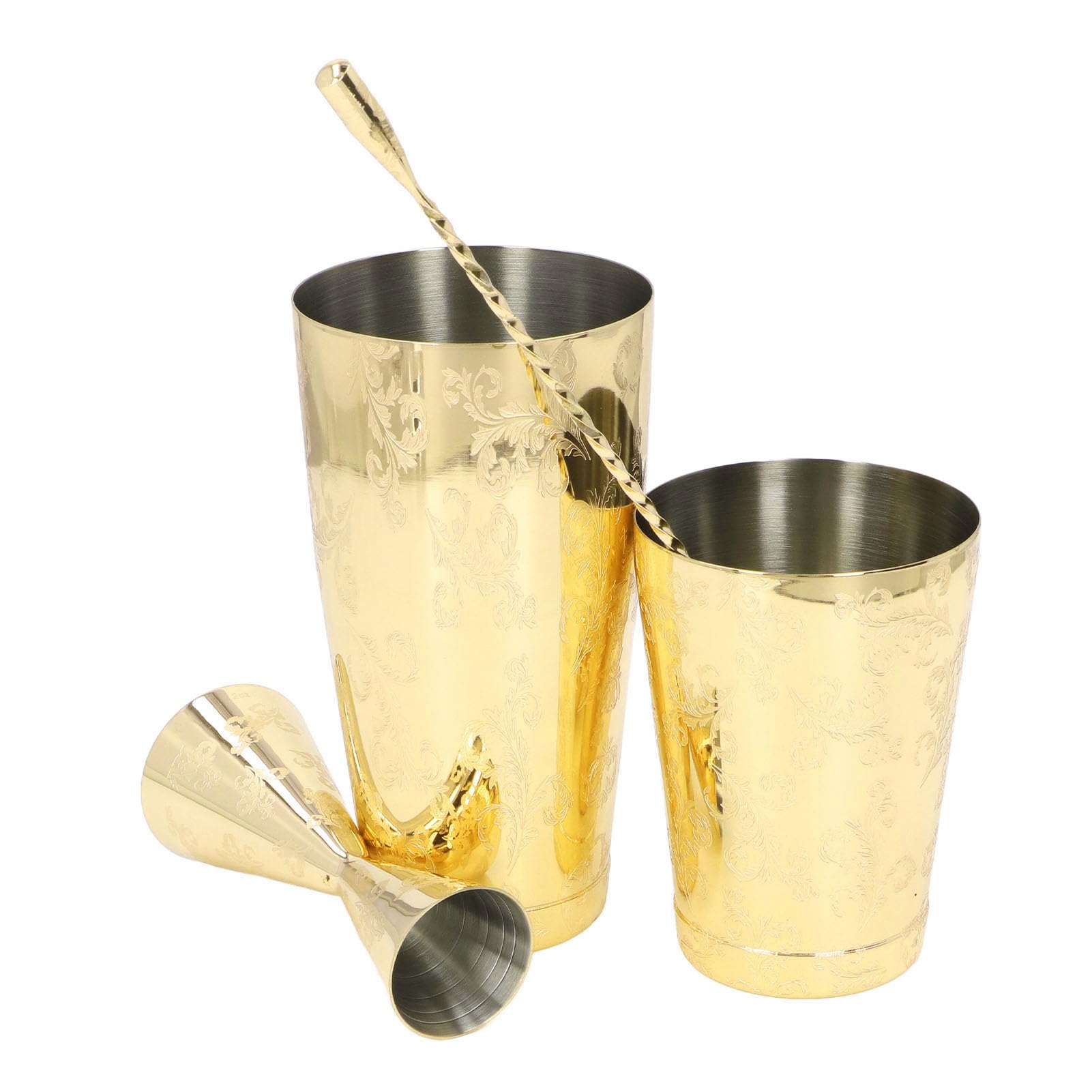 Boston Cocktail-Shaker-Set, Barkeeper-Set aus 304 Edelstahl mit Vintage-Aufdruck, 2-teiliges Cocktail-Sieb-Set für Heimbar und Partys (Set drei)