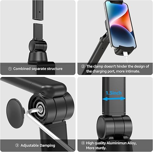 Miniatura 4 de BEWISER Soporte para tableta, soporte para tableta, soporte de escritorio, gira 360 grados de flexibilidad, altura y ángulo ajustable, brazo largo