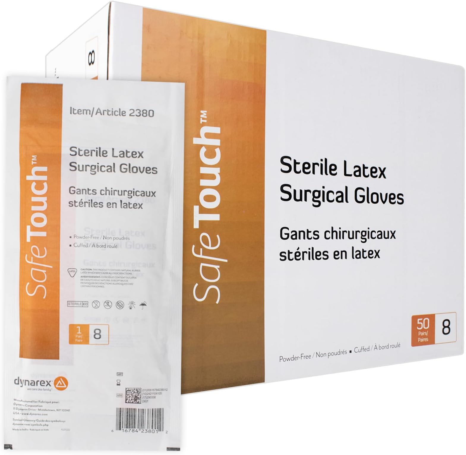Powder Free Latex Surgeon/Surgical Gloves, Size 8, Sterile, 50 Pair/Box
