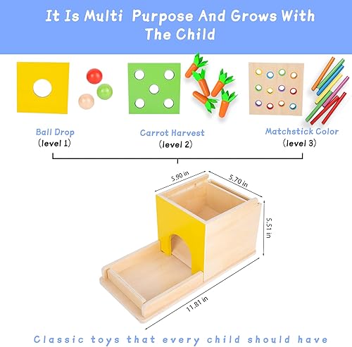 Vista 27 de Adena Montessori Kit de juego Montessori de madera 5 en 1, juguetes para bebés, caja de permanencia de objetos, gota de color de fósforo, juego