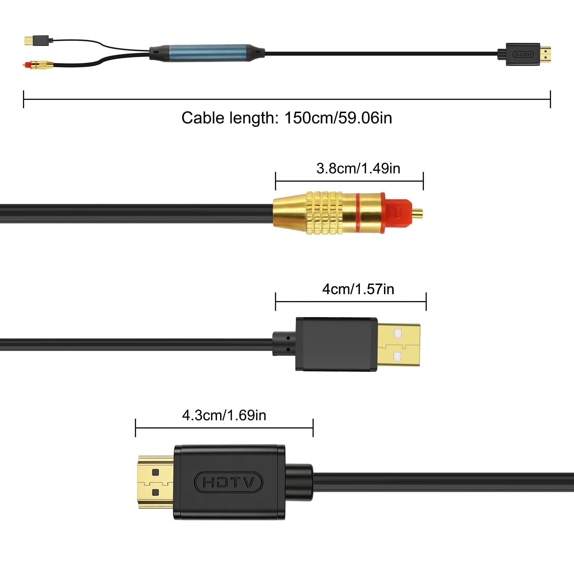 XMSJSIY Adaptador HDMI ARC a audio óptico, extractor HDTV ARC a SPDIF, cable de fibra óptica con cable de alimentación USB para sistema de sonido, altavoz, cine en casa