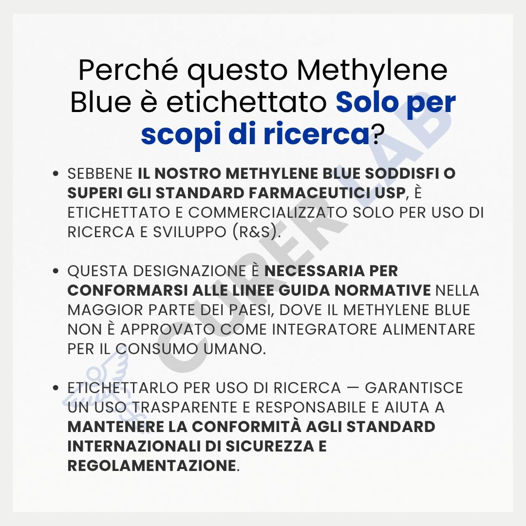 Methylene Blue USP Grade 10 mg | 90 Capsule | Purezza Ultra Alta | Qualità Farmaceutica 99,99 % – Testato da Terzi | Senza Formaldeide | Con Vitamina C | Made in Europe
