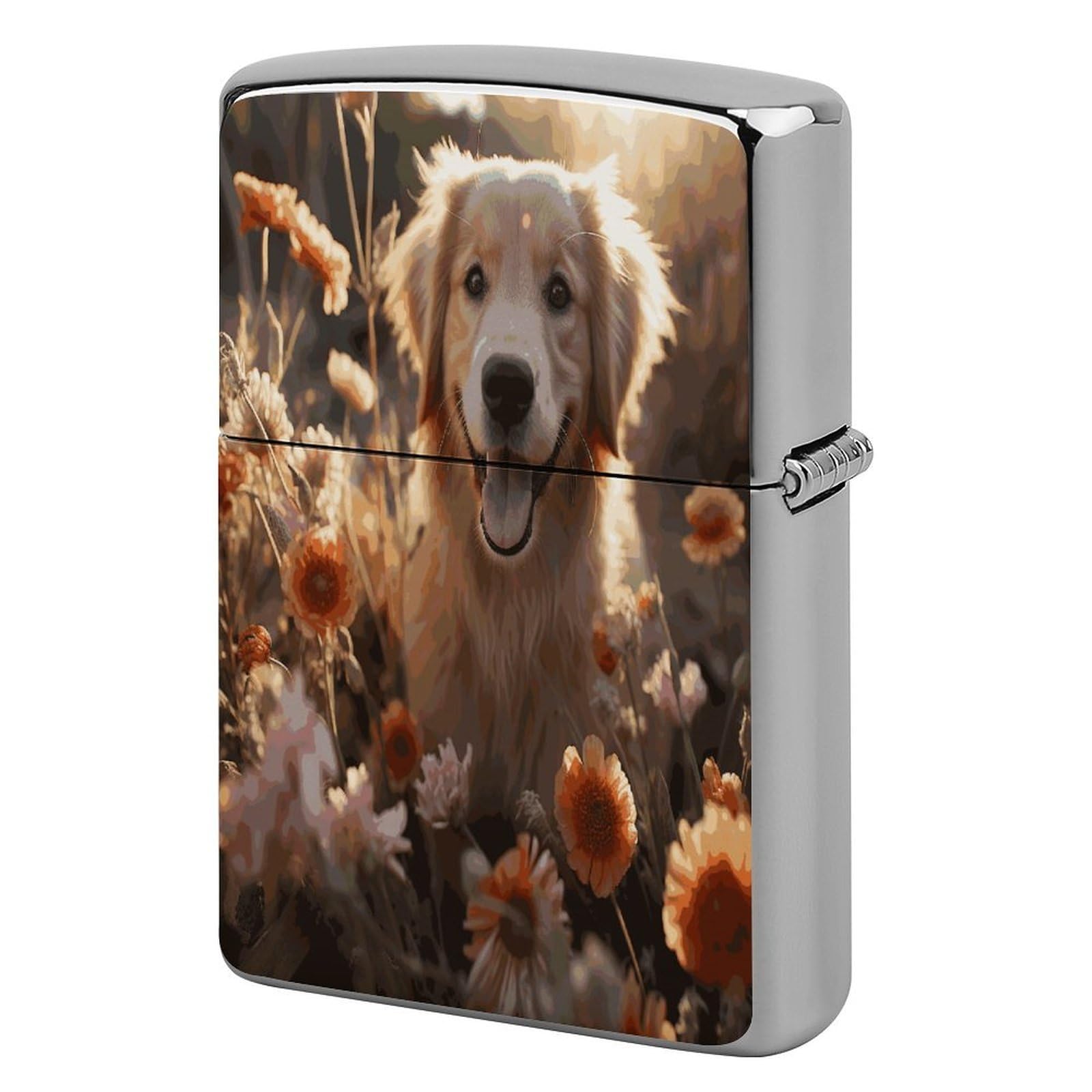 Fekiloot Style Golden Retriever And Flowers Lighter Case Cover Lighter Holder