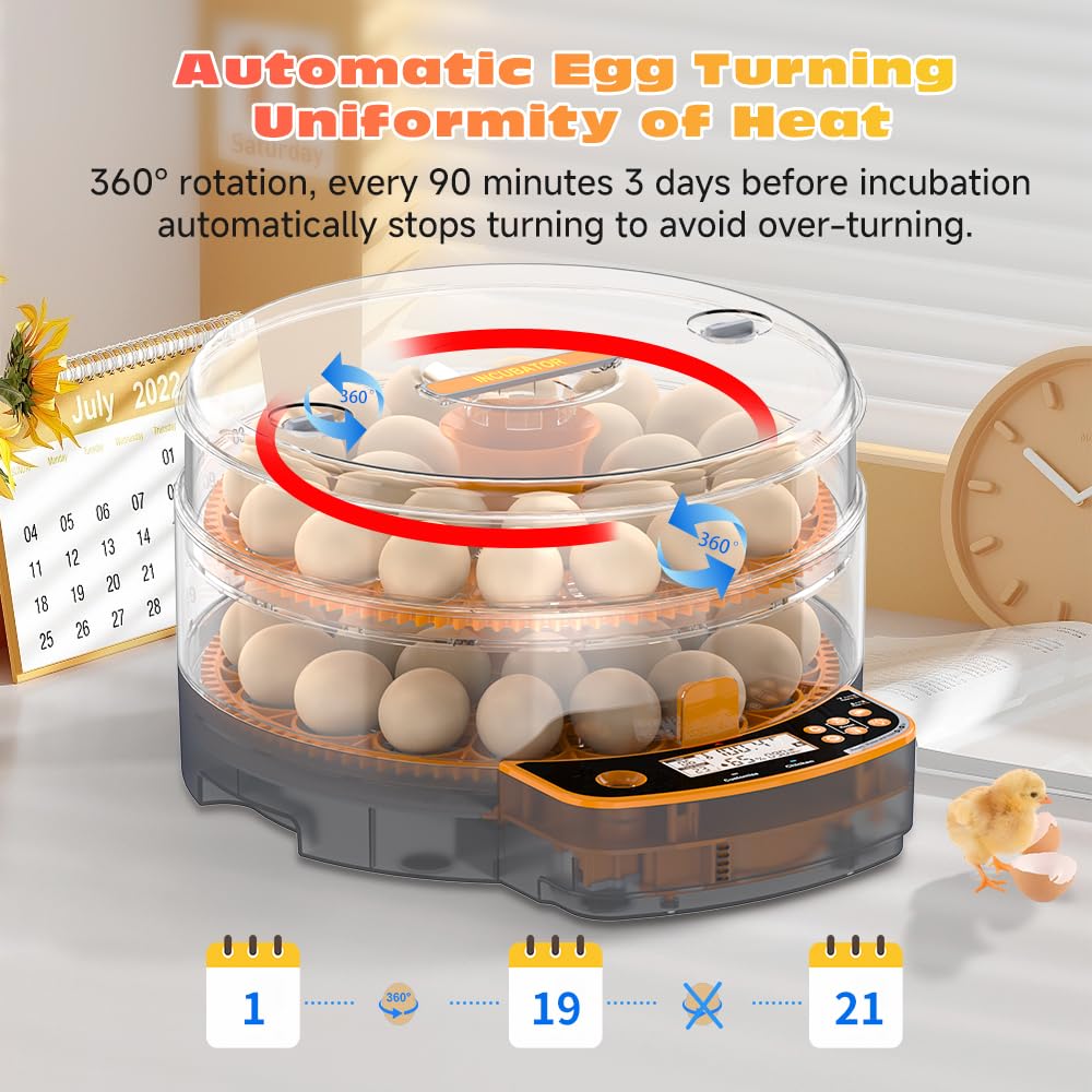 Incubatrice per uova di gallina, incubatrice automatica per uova di gallina, con serbatoio d'acqua integrato, rotazione automatica a 360°, candela per uova a LED, allarme temperatura e umidità