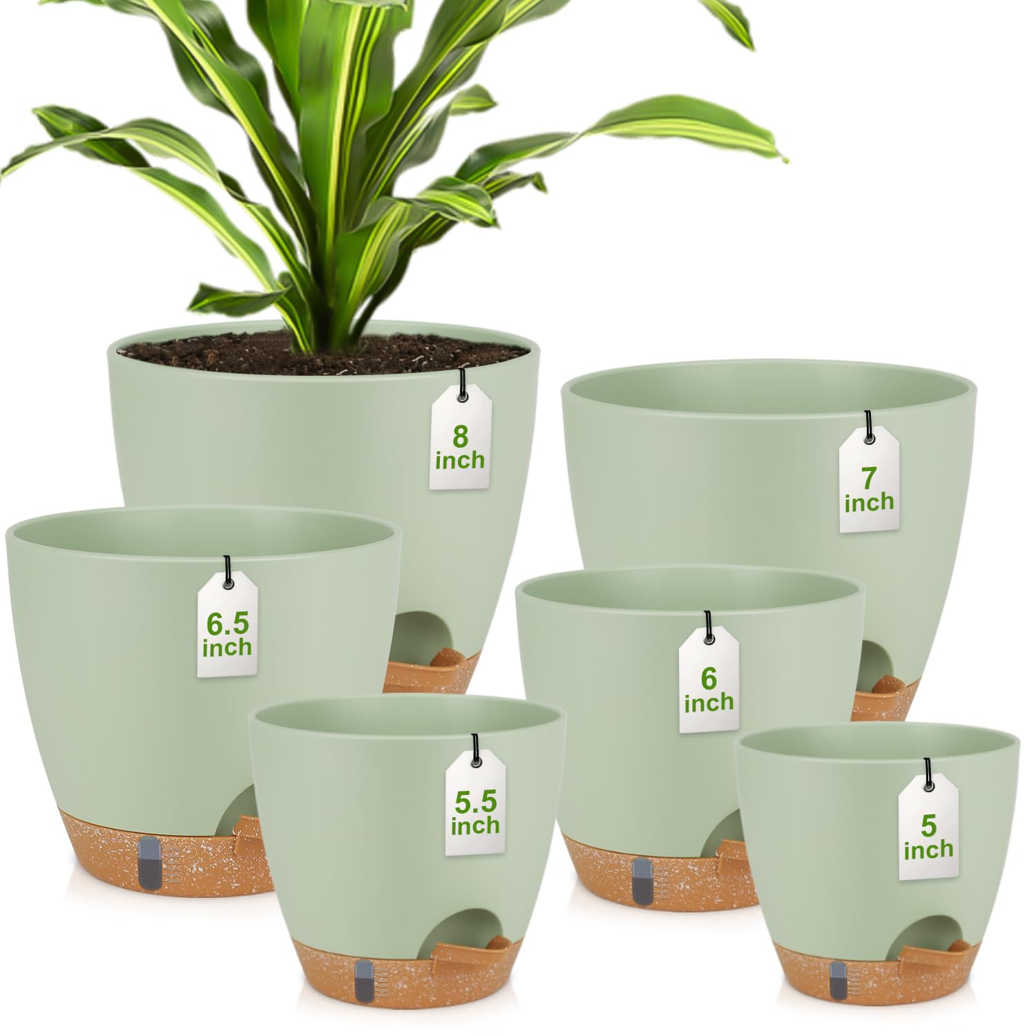 QRRICA Plant Pots 8/7/6.5/6/5.5/5 Inch Self Watering Pots