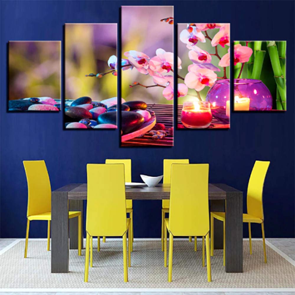 Xcstdjx Lienzo De Arte De Pared,5 Piezas,Impresiones Modernas,Carteles De Plantas De Sakura,Imágenes,Decoración Modular Para Habitación Del Hogar,Pinturas Decorativas Para Sala De Estar,Con marco