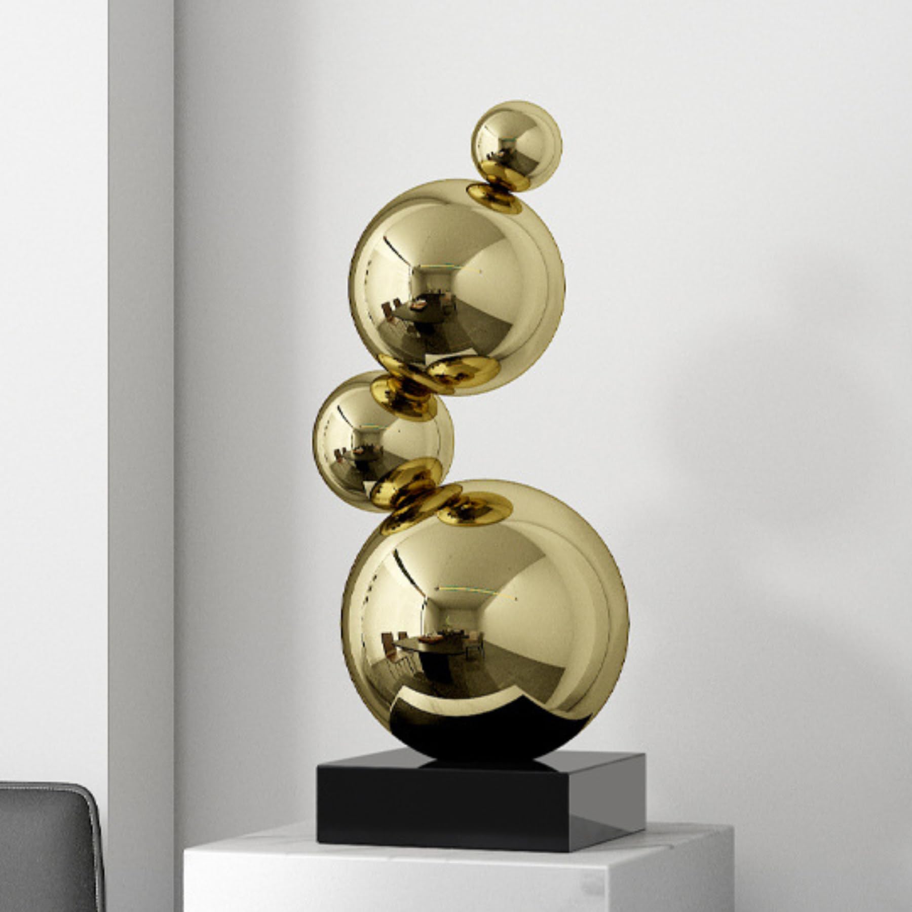 Aottsd 20"Gold Stainless Steel Geometric Sphere Sculpture Minimalist Indoor Display Figurine