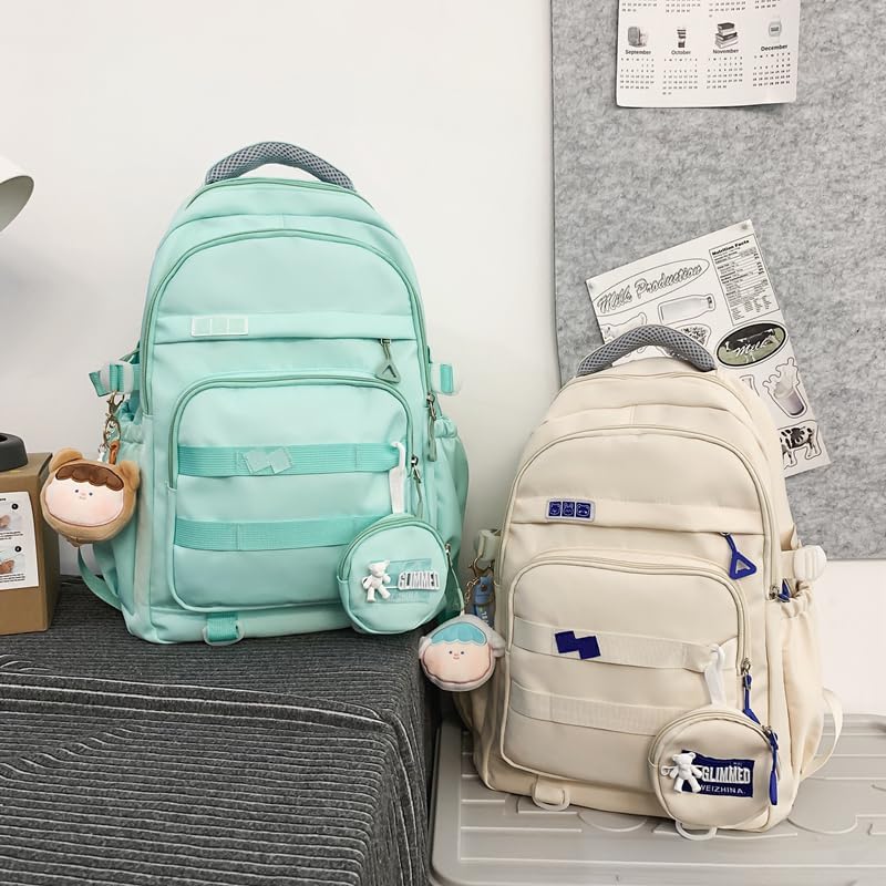 Cute School Backpack for Teen Girls, Aesthetic College Backpack for Kids Students, Large Travel Laptop Capacity, Casual Daypacks, Green - Image 3