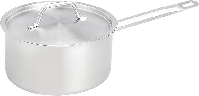 AmazonCommercial 3.8 l Stainless Steel Aluminium-Clad Straight Sided Sauce Pan with Cover