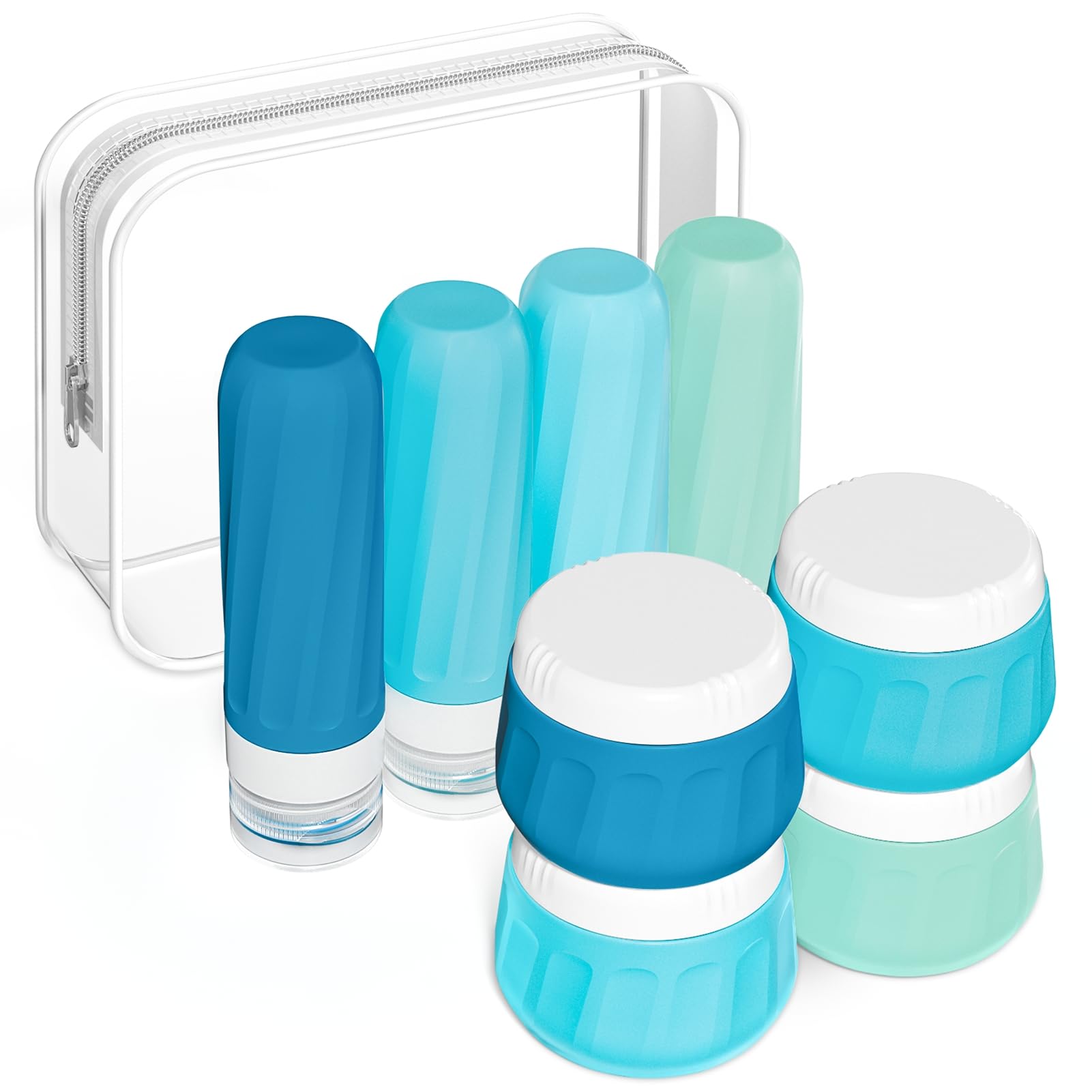 Gemice Reiseflaschen für Toilettenartikel, Reisegröße, Reisegröße, Reisegröße, 90 ml Behälter, Reiseutensilien mit transparenter Tasche, auslaufsichere Silikon-Cremegläser